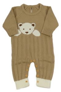 Béžovo-bílý pletený overal s medvídkem
