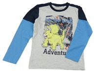 Světlešedo-modré triko s dinem a nápisem Kids