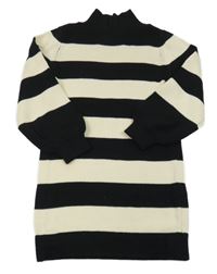 Smetanovo-černé pruhované pletené šaty se stojáčkem S. Oliver