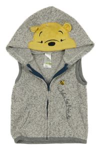 Sivá melírovaná pletená prepínaci vesta s Medvídkem Pú a kapucňou C&A