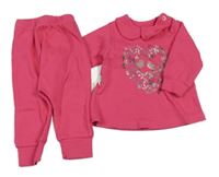 2set - Fuchsiová žebrovaná mikina s ptáčky + žebrované tepláky 