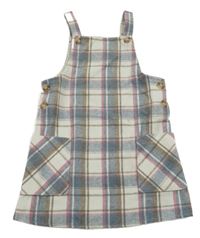 Smetanovo-modro-hnedo-ružové kockované na traké šaty PRIMARK