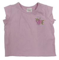 Ružové rebrované tričko s květem