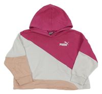 Růžovo-bílá crop mikina s logem a kapucí Puma