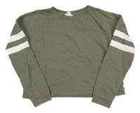 Kaki-biela crop mikina s pruhmi H&M
