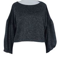 Dámská černo-šedá melírovaná pletená crop mikina PrettyLittle Thing