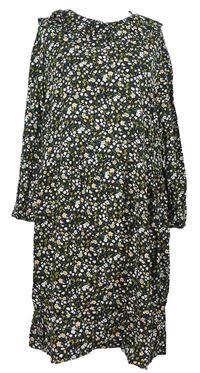 Dámské černé květované šaty s límečkem Primark 