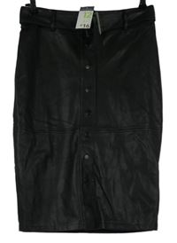 Nové - Dámská černá koženková midi sukně s páskem Primark 