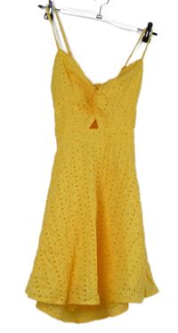 Dámske okrové madeirové plátenné šaty s mašlou Shein