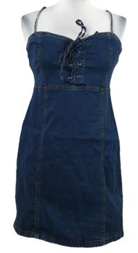 Dámske tmavomodré rifľové šaty so šnurovaním Denim