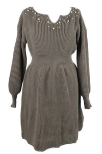 Dámské světlevínové svetrové šaty s perličkami Shein 