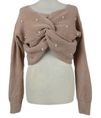 Dámský starorůžový crop svetr s perličkami Shein 