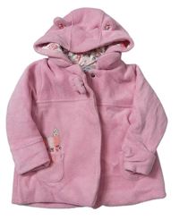 Ružový fleecový podšitý kabát s mačičkou a kapucňou Mothercare
