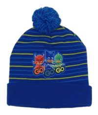 Modrá pruhovaná čepice s PJ mask a bambulí 