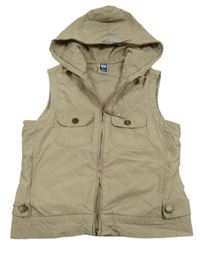 Béžová plátenná podšitá vesta s kvietkami a kapucňou zn. C&A