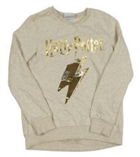 Béžová mikina s nápisem Harry Potter a bleskem z flitrů