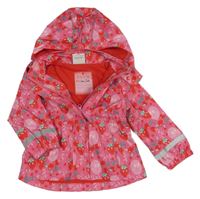 Ružová šušťáková jarná bunda s ovociem a kapucňou Topomini