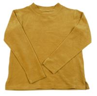 Okrová zamatová rebrovaná mikina