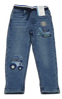 Nové - tmavomodré teplákové rifle s jeřábem a úpletovým pasem Nutmeg