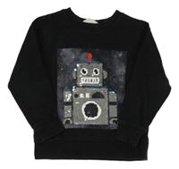 Čierna mikina s robotom a flitrami H&M