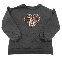 Šedá puntíkatá mikina se srdíčkem a flitry F&F