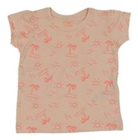 Svetloružové tričko s palmami Primark