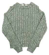 Zeleno-sivý melírovaný crop sveter H&M