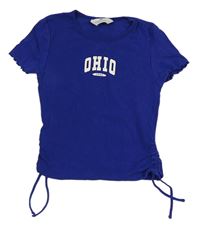 Zafírové crop tričko s nápisom H&M