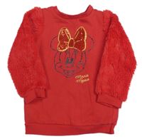 Červeno-chlupatá mikina s Minnie Disney