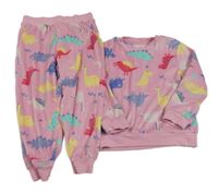Svetloružové plyšové pyžama s dinosaurami zn. F&F