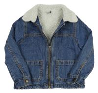 Modrá zateplená riflová bunda s huňatým límcem Tu