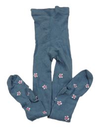 Modrošedé punčocháče s kytičkami Tu