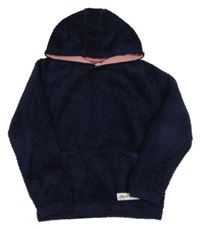 Tmavomodrá chlpatá mikina s kapucňou