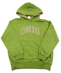 Zelená mikina s nápisom a kapucňou