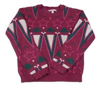 Vínovo-tmavozelený vzorovaný trblietavý sveter WE