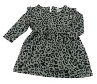 Šedo-černé leopardí úpletové šaty s volánky 