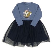 Modré bavlněné šaty s veverkou a tylovou sukní Name it