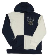 Tmavomodro-bílá mikina s nápisem a kapucí Primark