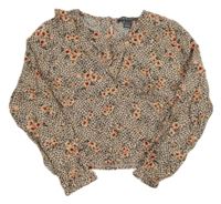 Béžovo-černá vzorovaná květovaná crop halenka Primark