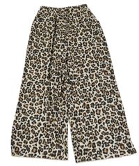 Béžovo-černo-hnědé plisované široké lehké kalhoty s leopardím vzorem Page One Young