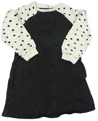 Čierno-smotanové riflovo/teplákové šaty s bodkami Next
