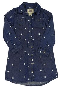 Tmavomodré rifľové košeľové šaty s hviezdami