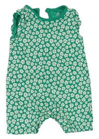 Zelený bavlnený kraťasový overal s kvietkami F&F