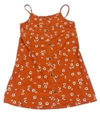 Tehlové kvetované ľahké šaty s gombíky Primark