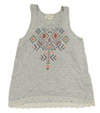 Sivý melírovaný top so vzorom a sieťovinou H&M