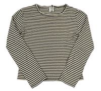 Čierno-sivo-biele pruhované rebrované crop tričko Zara