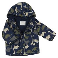 Tmavomodrá šusťáková zimní bunda s dinosaury a kapucí Primark