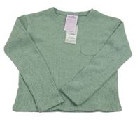 Nové - Zelený žebrovaný svetr s kapsou Tu