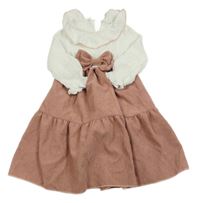 Starorůžovo-biele manšestrovo/mušelínové šaty s golierikom Shein