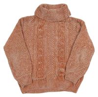 Světlekorálový vzorovaný žinylkový svetr s rolákem C&A